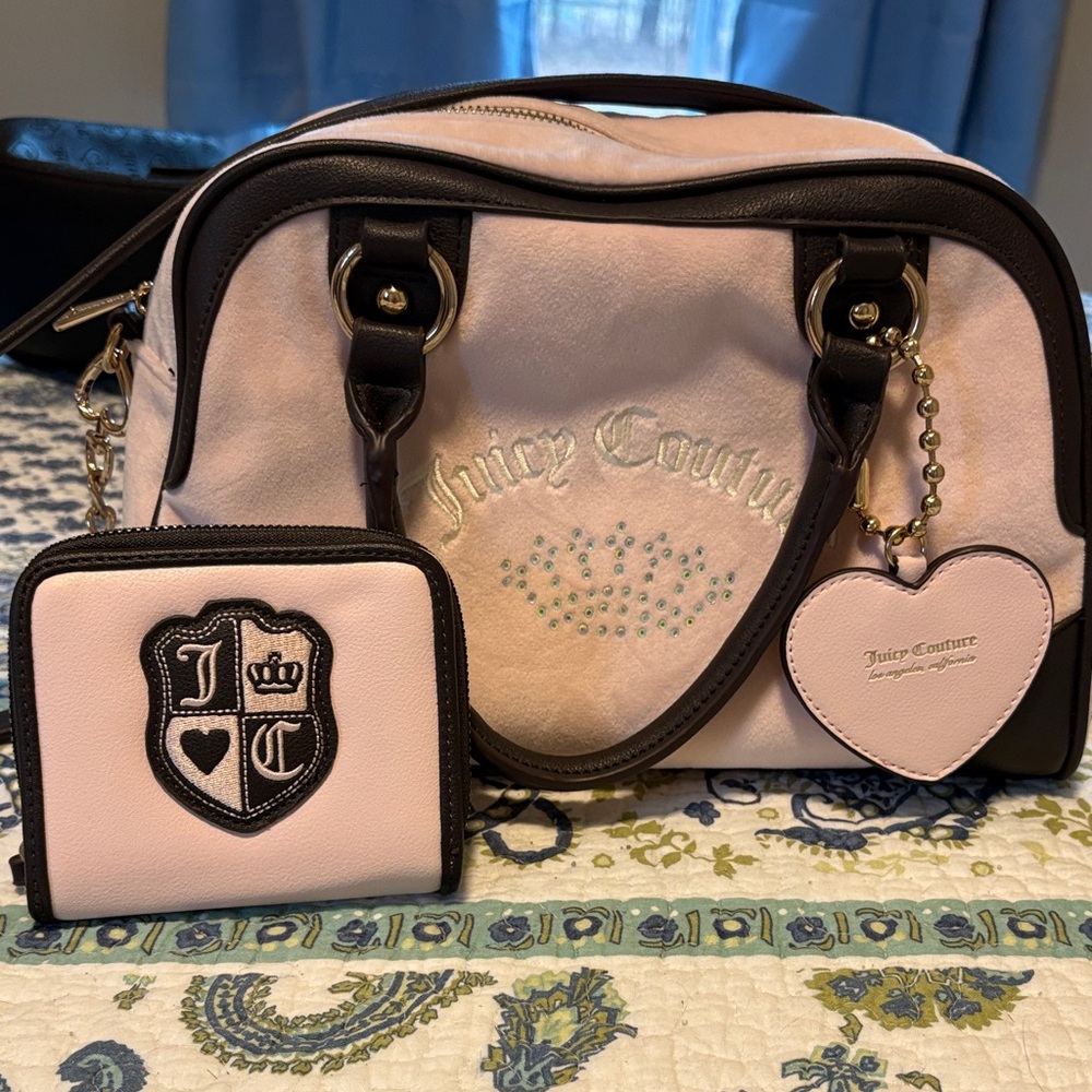 Juicy Couture Light Pink and Black Satchel with Wallet